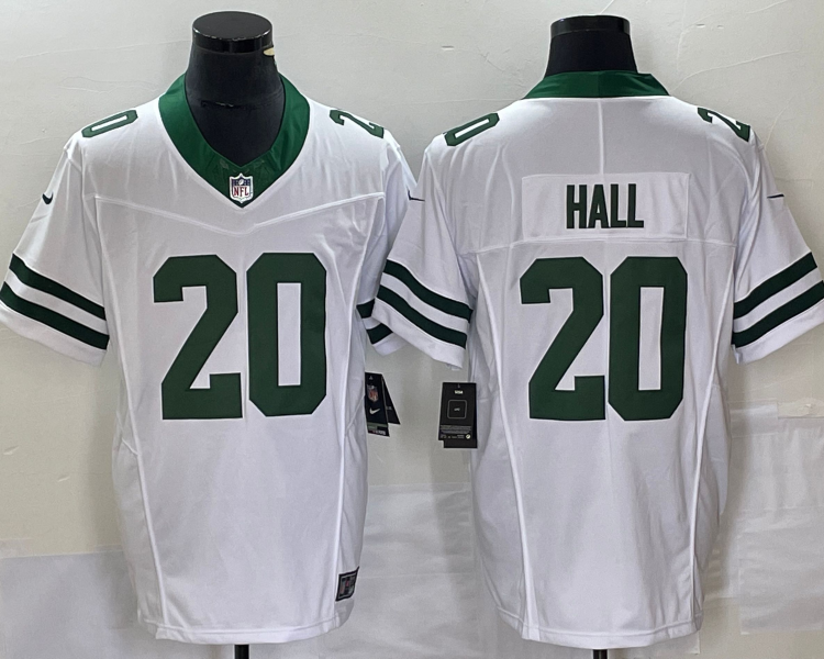 Men's New York Jets Breece Hall #20 White Legacy Vapor F.U.S.E. Limited Jersey