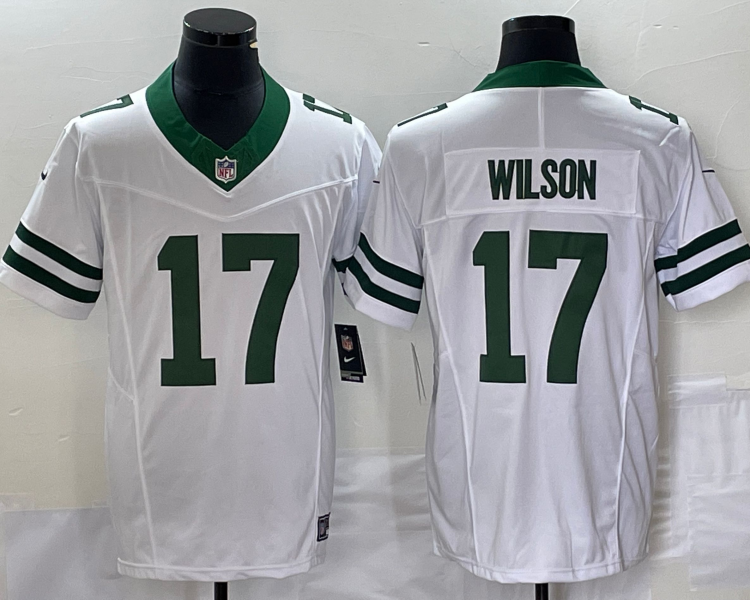 Men's New York Jets Garrett Wilson #17 White Legacy Vapor F.U.S.E. Limited Jersey