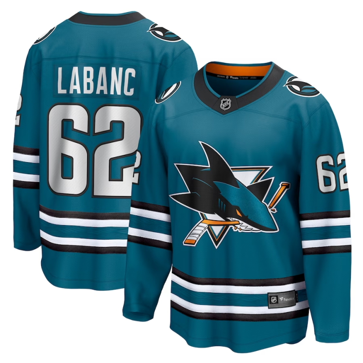 Men's San Jose Sharks Kevin Labanc #62 Teal Breakaway Jersey