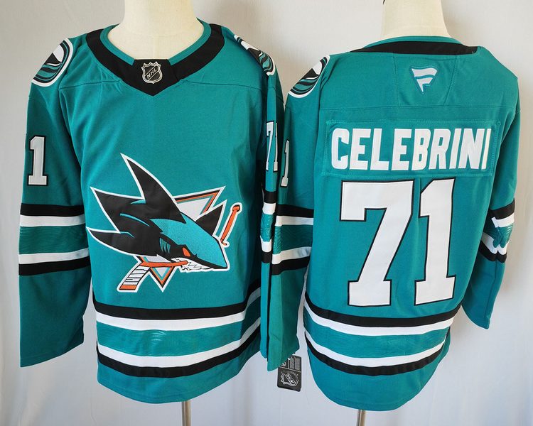Men's San Jose Sharks Macklin Celebrini #71 Green jersey