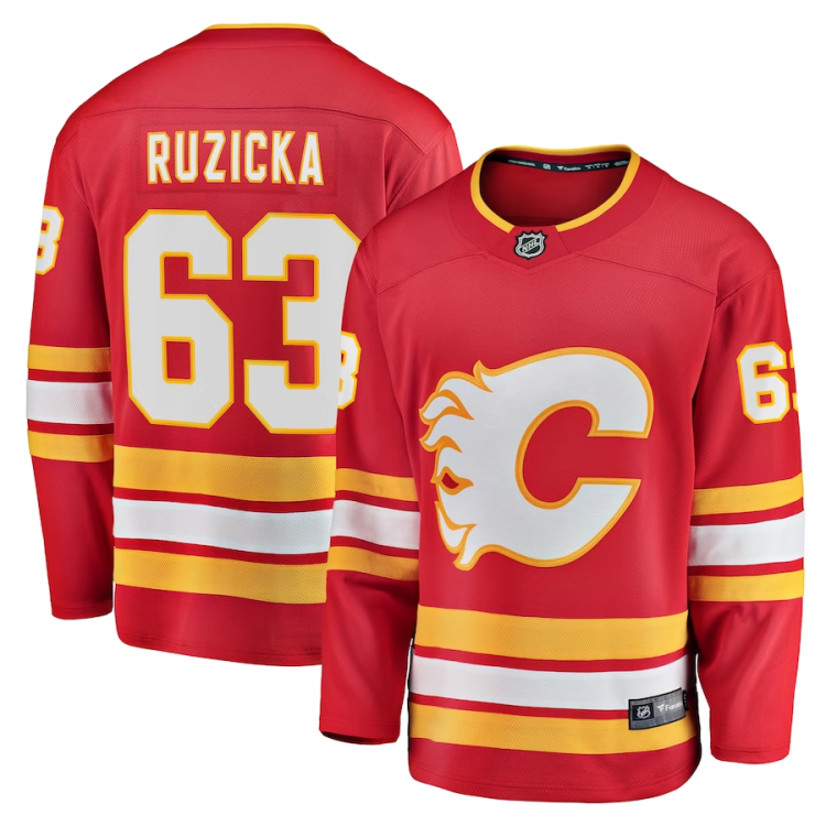 Men's Calgary Flames Adam Ruzicka #63 Red Home Breakaway Jersey