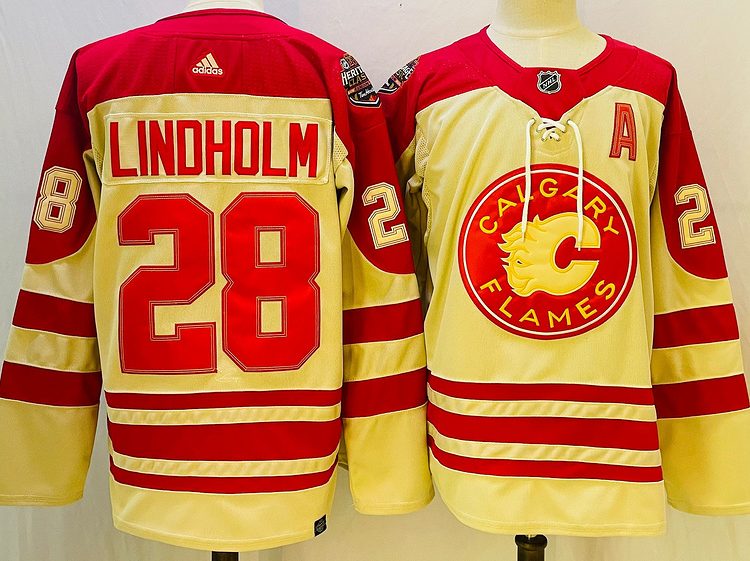 Men's Calgary Flames Elias Lindholm #28 Yellow jersey