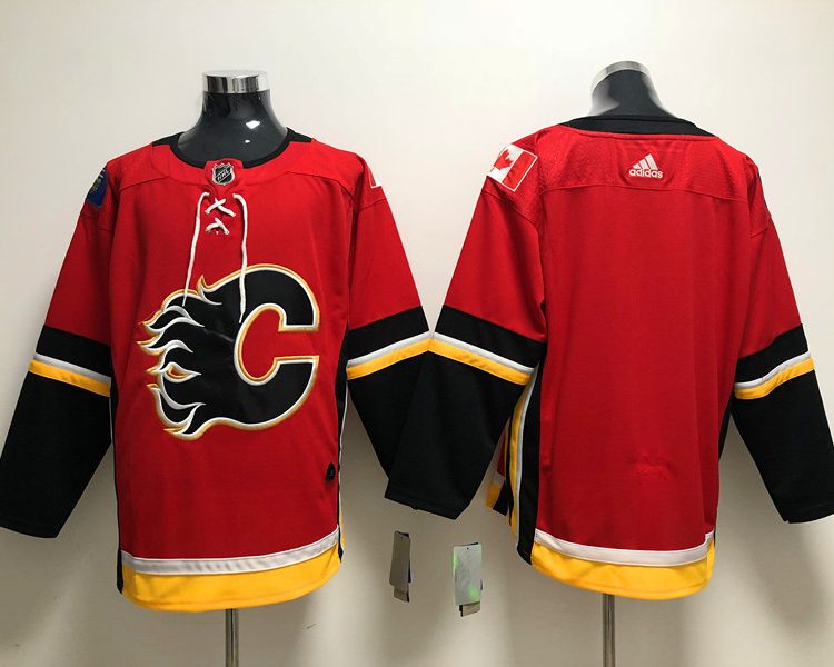 Men's Calgary Flames Red Home Authentic Blank Jersey
