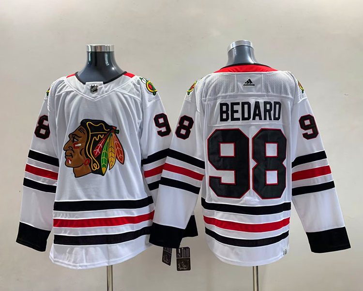 Men's Chicago Blackhawks Connor Bedard #98 White Away Breakaway Jersey