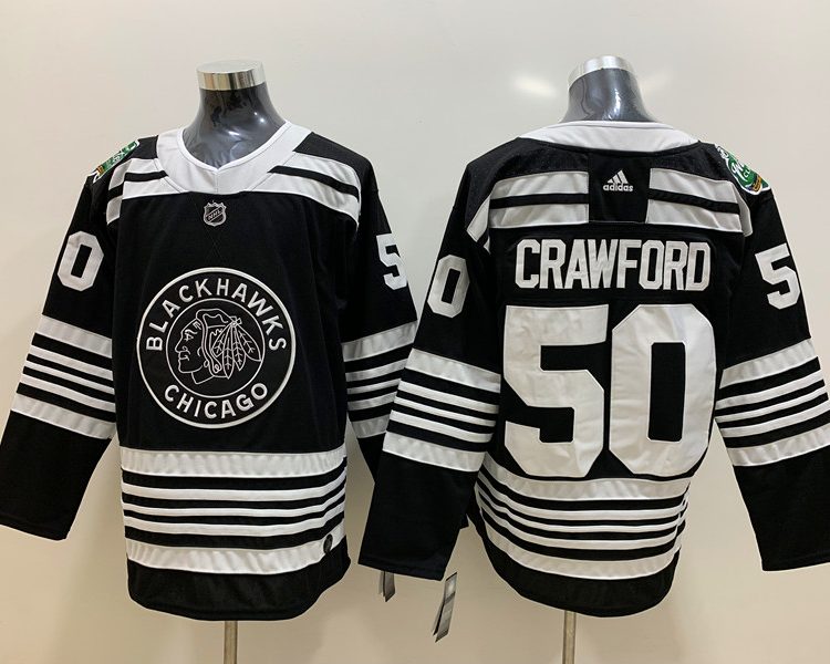 Men's Chicago Blackhawks Corey Crawford #50 Black Breakaway Jersey