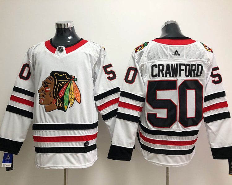 Men's Chicago Blackhawks Corey Crawford #50 White Breakaway Jersey