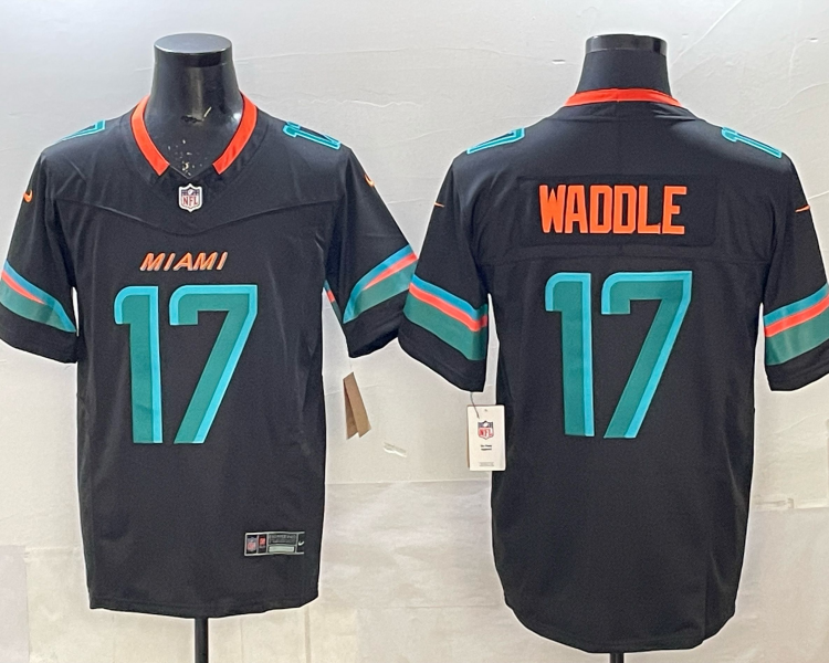 Men's Miami Dolphins Jaylen Waddle #17 Pitch Blue 2025 Rivalries Collection Limited Jersey