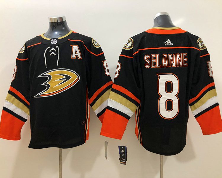 Men's Anaheim Ducks Selanne Mitchell #8 Black Home Breakaway Jersey