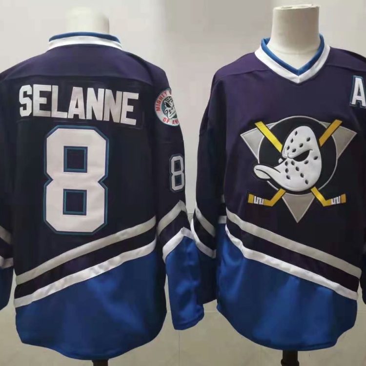 Men's Anaheim Ducks Selanne Mitchell #8 Navy Breakaway Jersey