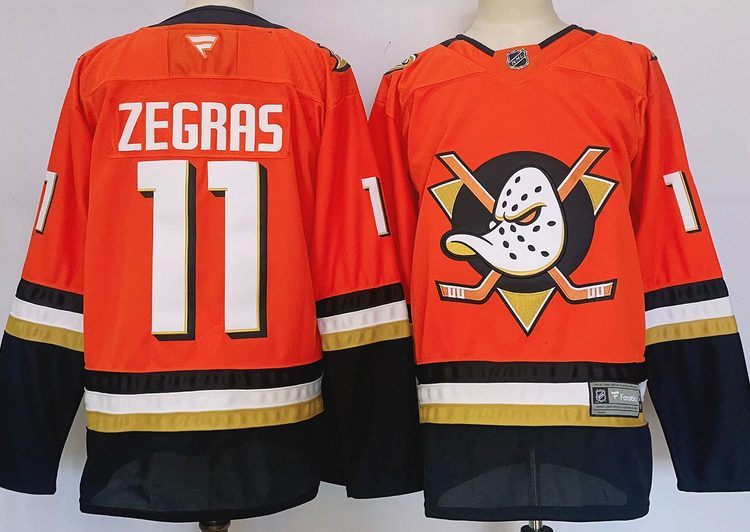 Men's Anaheim Ducks Trevor Zegras #11 Orange jersey