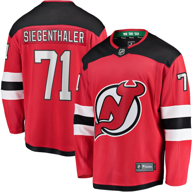 Men's New Jersey Devils Jonas Siegenthaler #71 Red Jersey