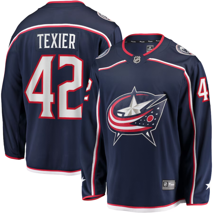 Men's Columbus Blue Jackets Alexandre Texier #42 Navy Home Breakaway Jersey