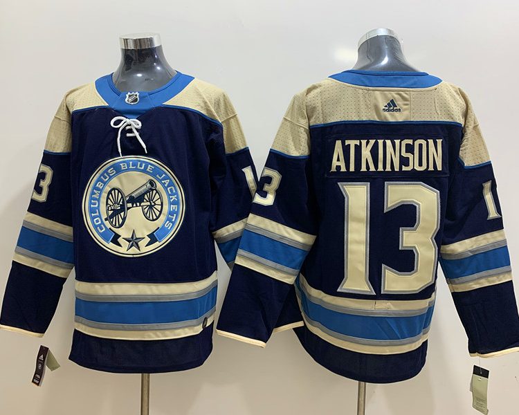 Men's Columbus Blue Jackets Cam Atkinson #13 Navy Breakaway Jersey