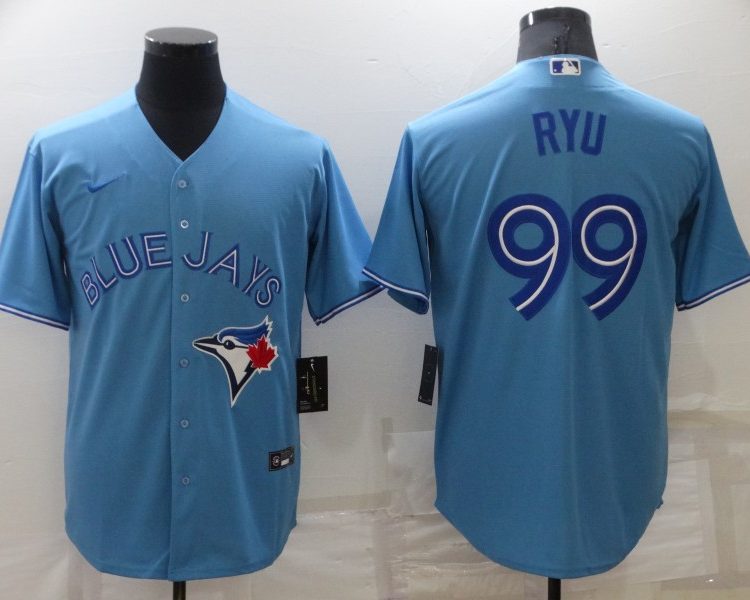 Men's Toronto Blue Jays Hyun-Jin Ryu #99 Light Blue Baseball Jersey