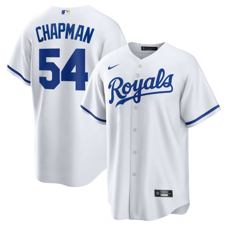 Men's Kansas City Royals Aroldis Chapman #54 White Home Jersey