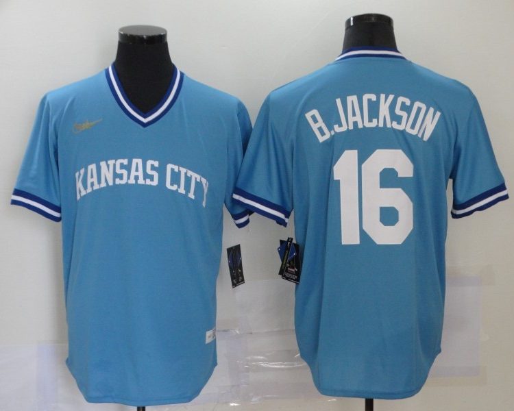 Men's Kansas City Royals Bo Jackson #16 Blue Authentic Jersey