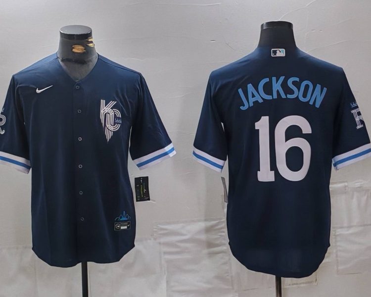 Men's Kansas City Royals Bo Jackson #16 Navy City Connect Retired Jersey