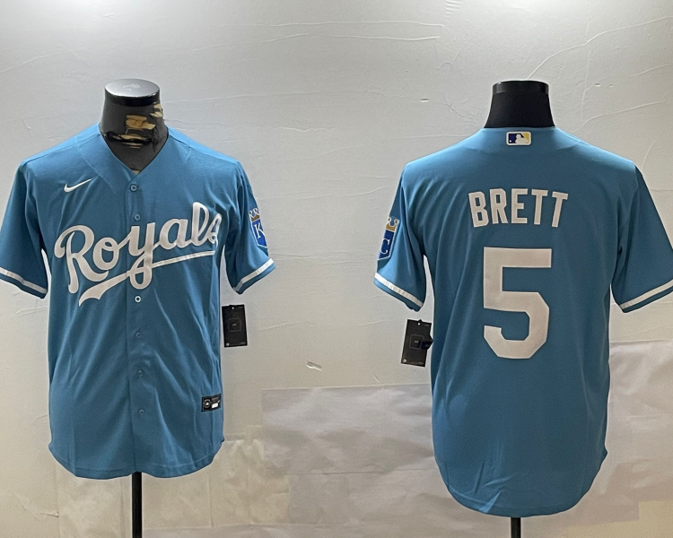 Men's Kansas City Royals George Brett #5 Light Blue Jersey
