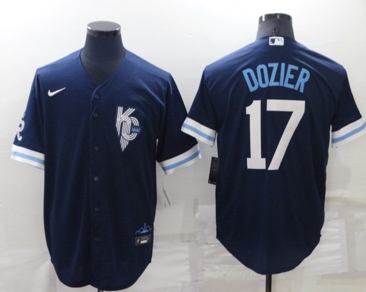 Men's Kansas City Royals Hunter Dozier #17 Navy Baseball Jersey
