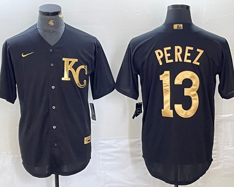 Men's Kansas City Royals Salvador Perez #13 Black Jersey