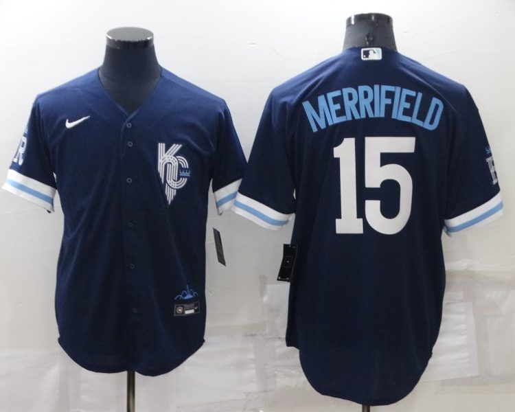 Men's Kansas City Royals Whit Merrifield #15 Navy Baseball Jersey