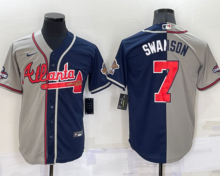 Men's Atlanta Braves Dansby Swanson #7 Navy/Gray Stitched Jersey