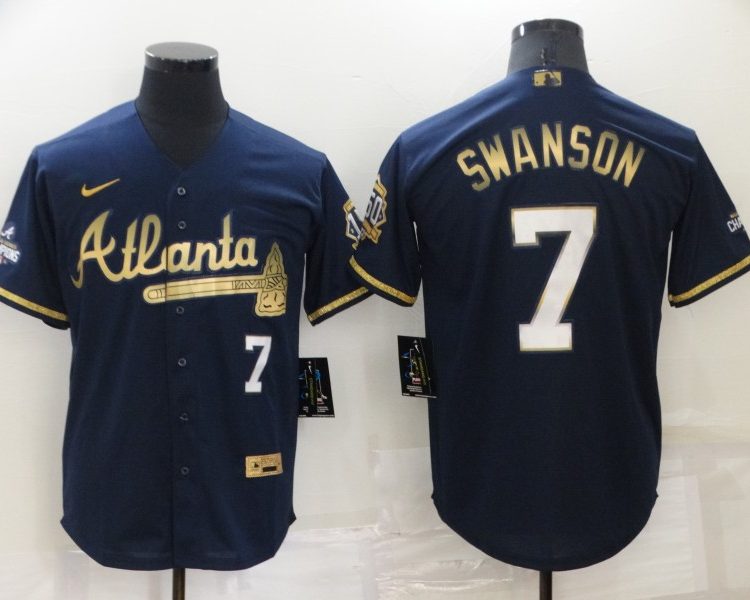 Men's Atlanta Braves Dansby Swanson #7 Navy Stitched Jersey