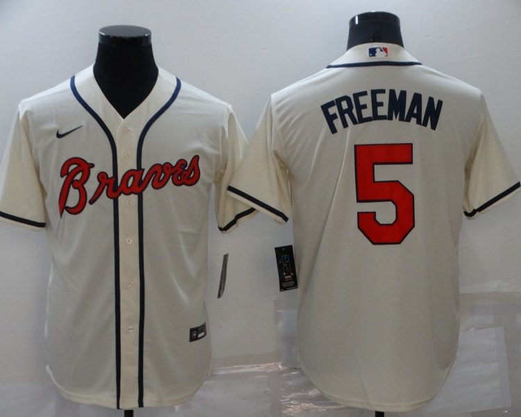 Men's Atlanta Braves Freedie Freeman #5 Beige Jersey