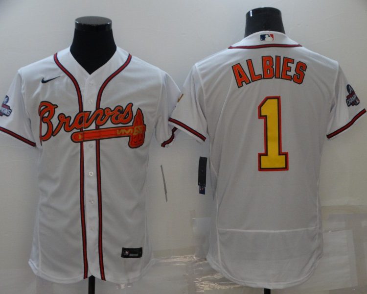 Men's Atlanta Braves Ozzie Albies #1 White Jersey Champion Edition