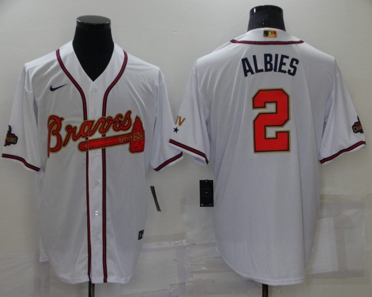 Men's Atlanta Braves Ozzie Albies #2 White Stitched Jersey