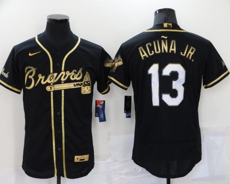 Men's Atlanta Braves Ronald Acuna Jr. #13 Black Stitched Jersey
