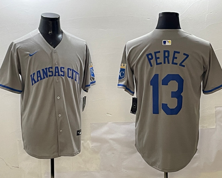 Men's Kansas City Royals Salvador Perez #13 Gray Limited Jersey