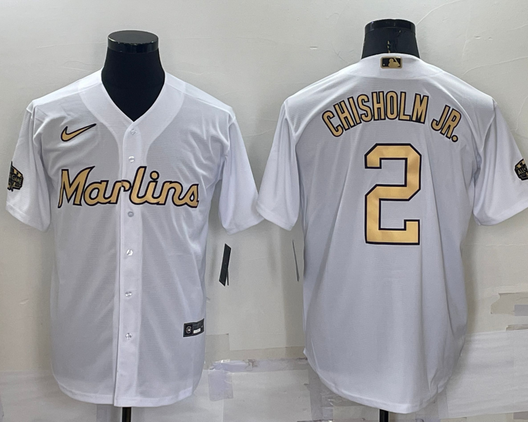 Men's Miami Marlins Jazz Chisholm Jr. #2 White Stitched Jersey