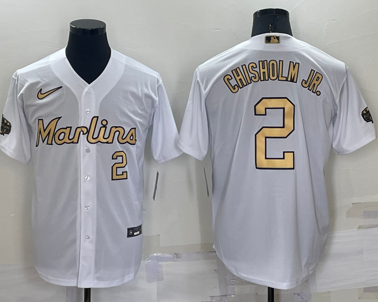 Men's Miami Marlins Jazz Chisholm Jr. #2 White Stitched Jersey