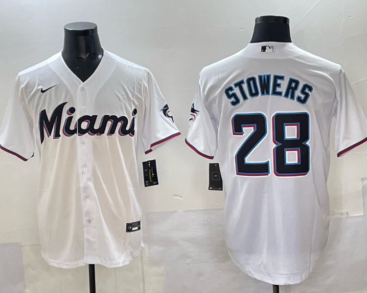 Men's Miami Marlins Kyle Stowers #28 White Home Jersey