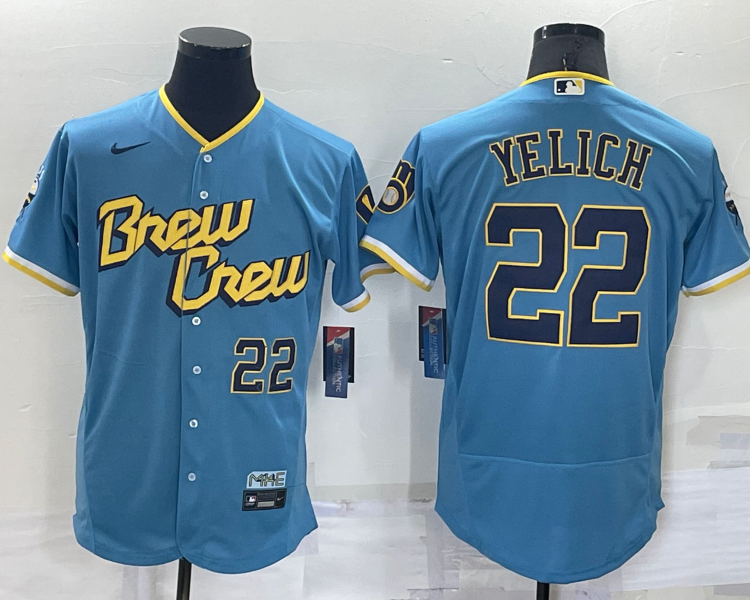 Men's Milwaukee Brewers Christian Yelich #22 Blue Stitched Jersey