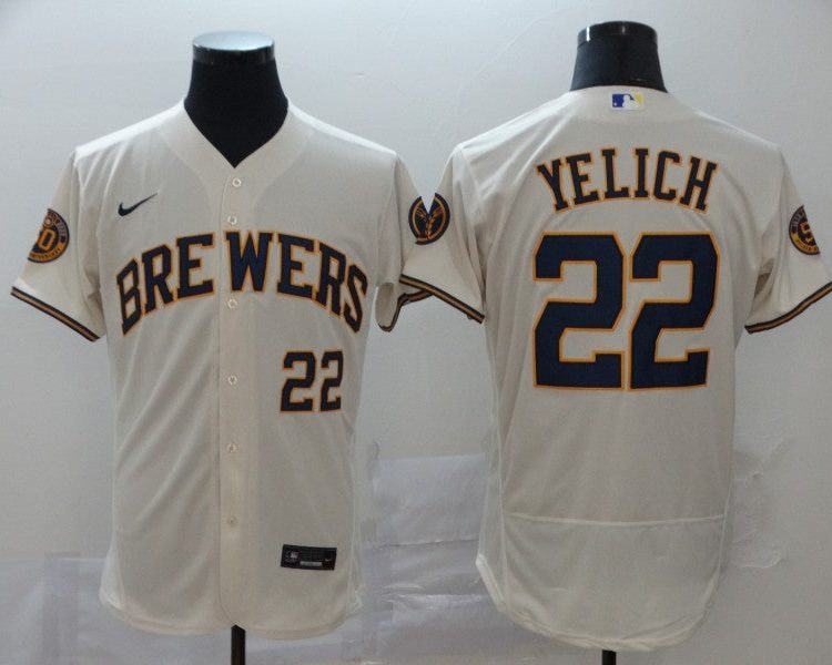 Men's Milwaukee Brewers Christian Yelich #22 MLB Beige Jersey