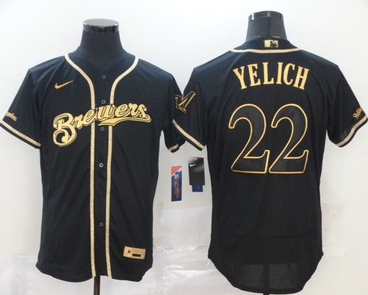 Men's Milwaukee Brewers Christian Yelich #22 MLB Black Jersey
