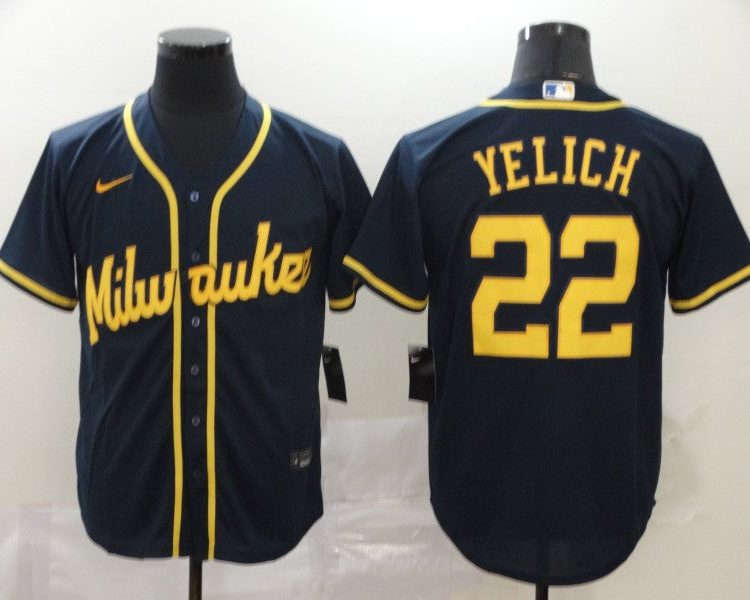 Men's Milwaukee Brewers Christian Yelich #22 Navy Jersey