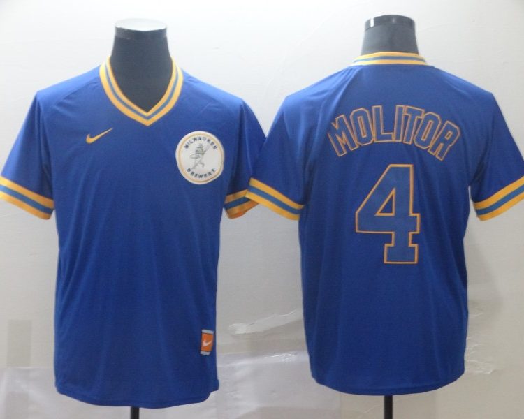 Men's Milwaukee Brewers Paul Molitor #4 Blue Jersey