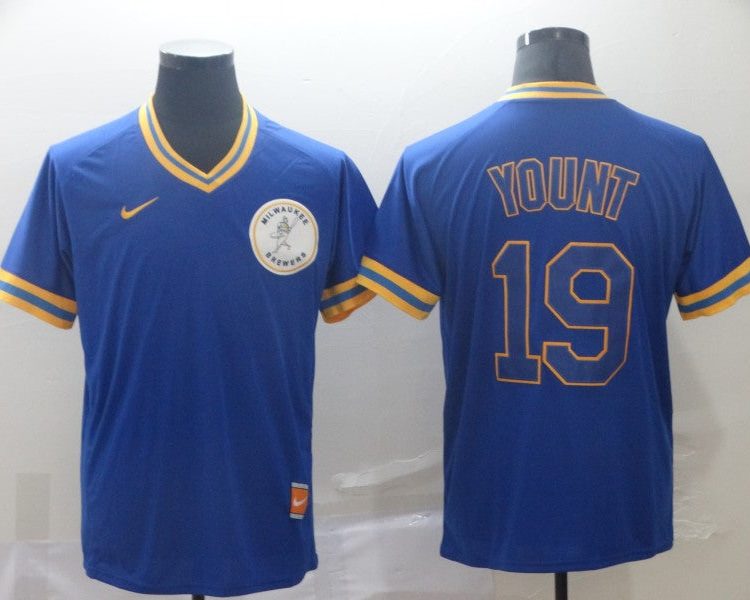 Men's Milwaukee Brewers Robin Yount #19 MLB Blue Jersey