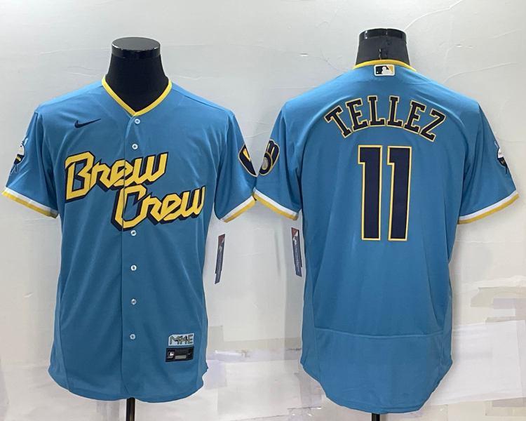 Men's Milwaukee Brewers Rowdy Tellez #11 Blue Stitched Jersey