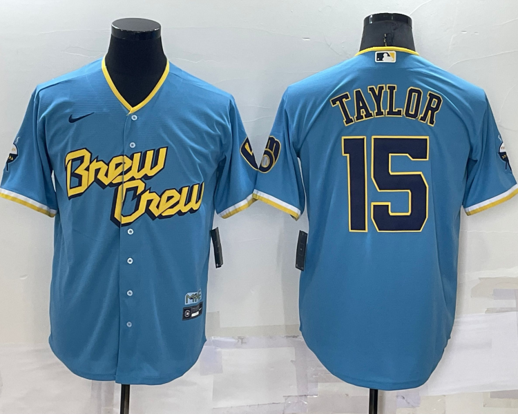 Men's Milwaukee Brewers Tyrone Taylor #15 Blue Stitched Jersey
