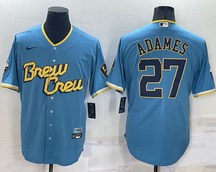 Men's Milwaukee Brewers Willy Adames #27 Blue Stitched Jersey