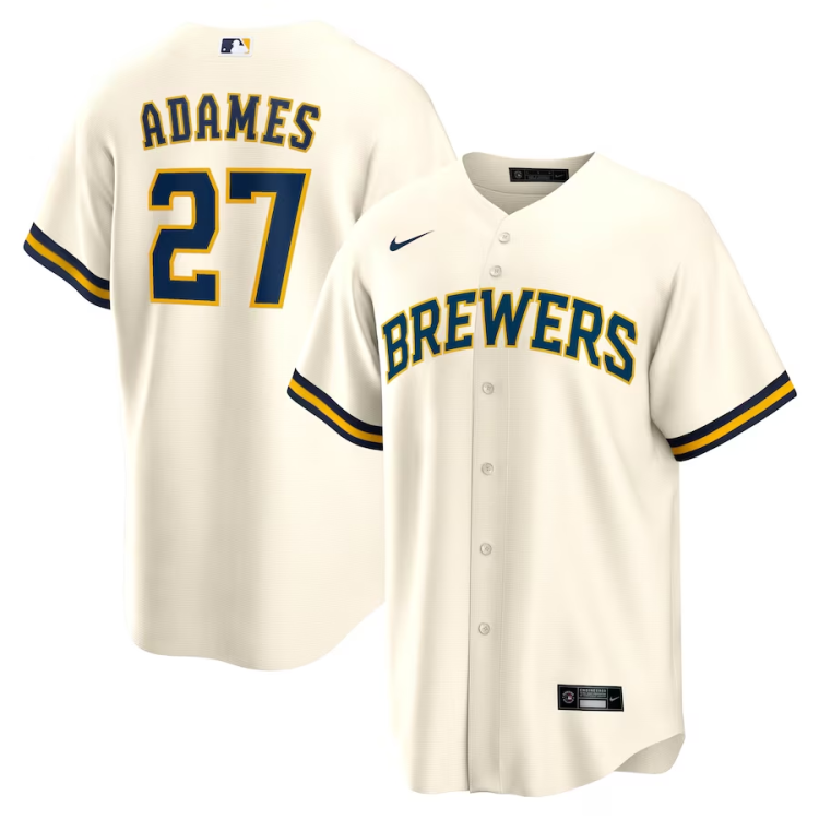Men's Milwaukee Brewers Willy Adames #27 White Jersey