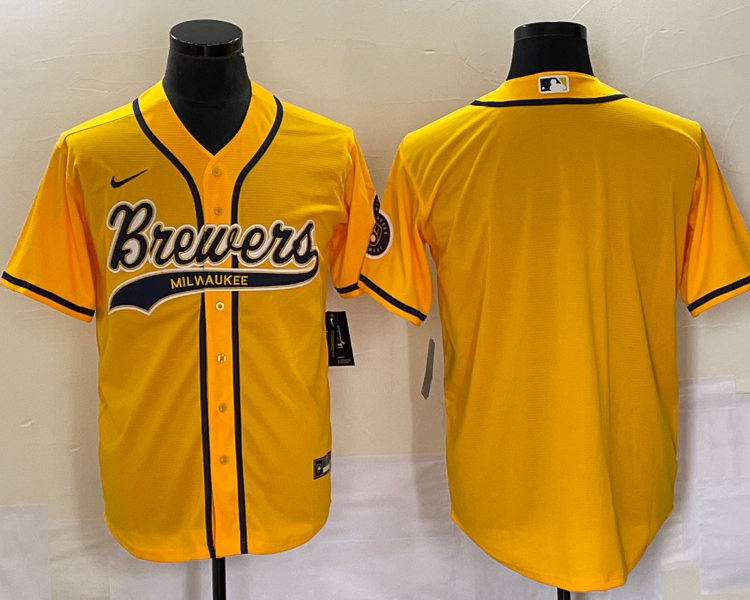 Men's Milwaukee Brewers Yellow Blank Jersey Joint Edition