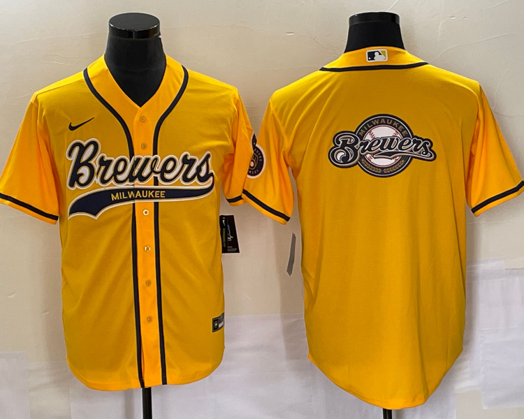 Men's Milwaukee Brewers Yellow Team Jersey Joint Edition