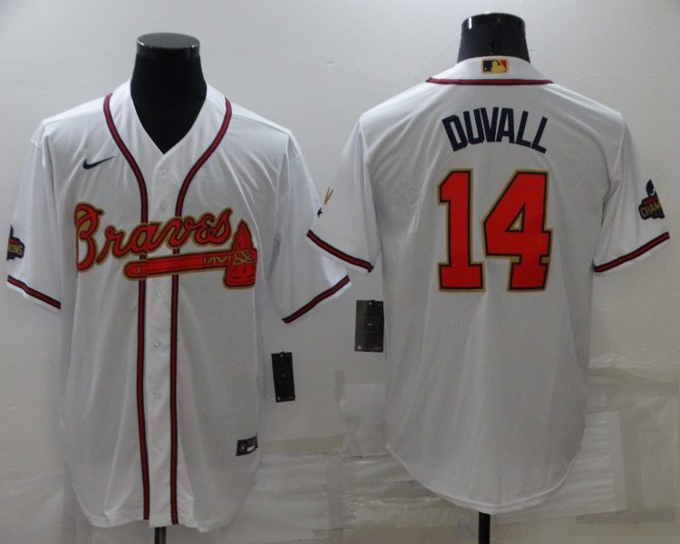 Men's Atlanta Braves Adam Duvall #14 White Baseball Jersey
