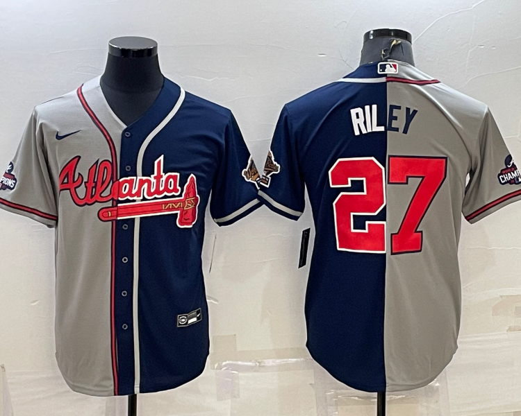 Men's Atlanta Braves Austin Riley #27 Gray/Navy Jersey