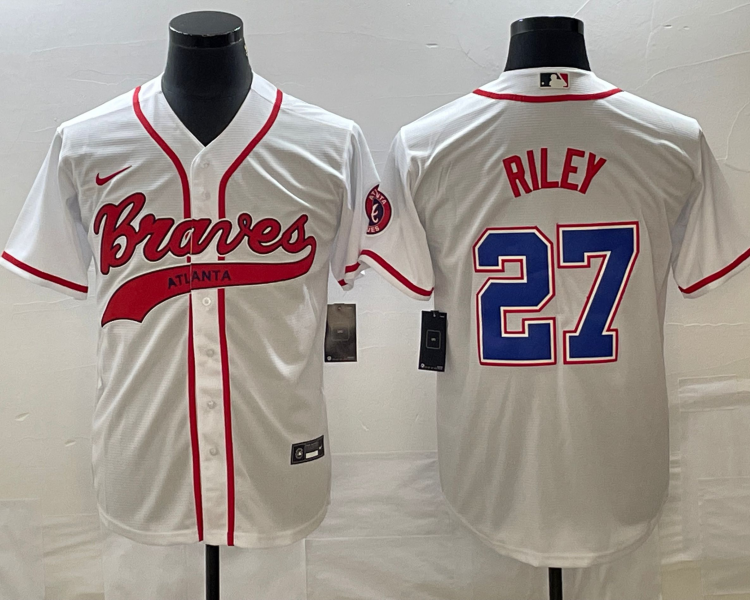 Men's Atlanta Braves Austin Riley #27 White Jersey Joint Edition